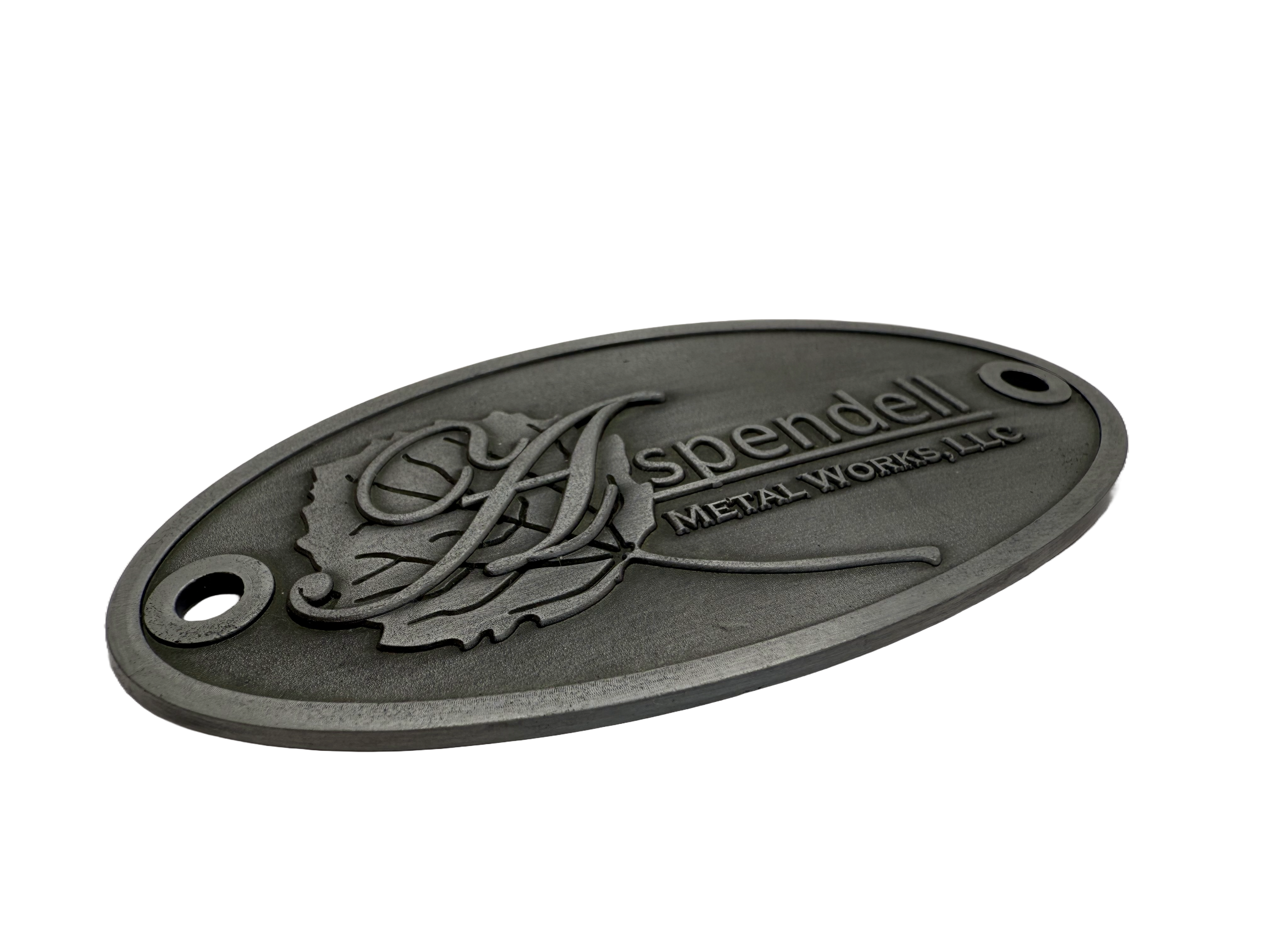 Die cast zinc label with antique silver plating