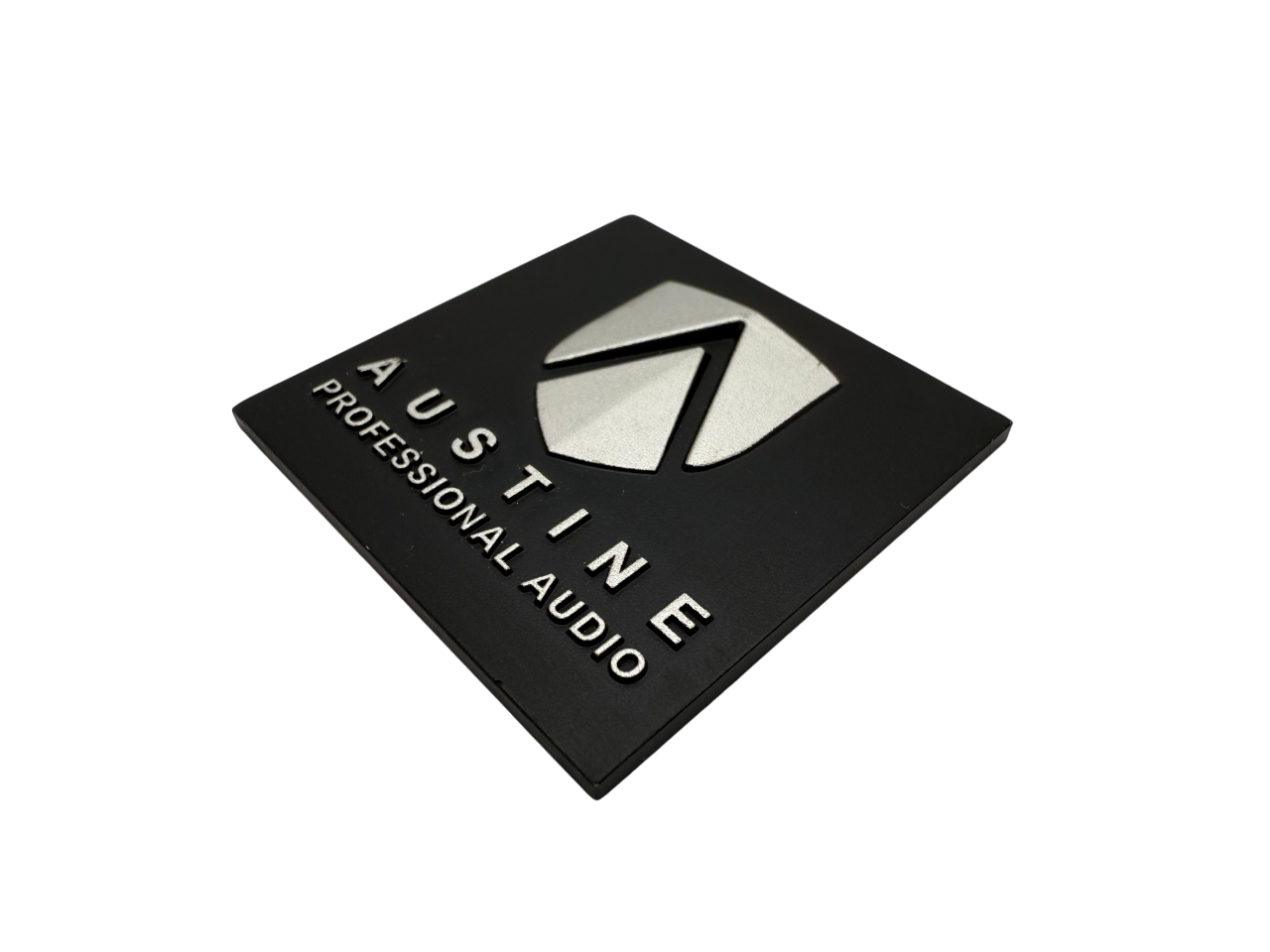 Stainless steel with screen printing, embossing and matte silver finish to the logo and text
