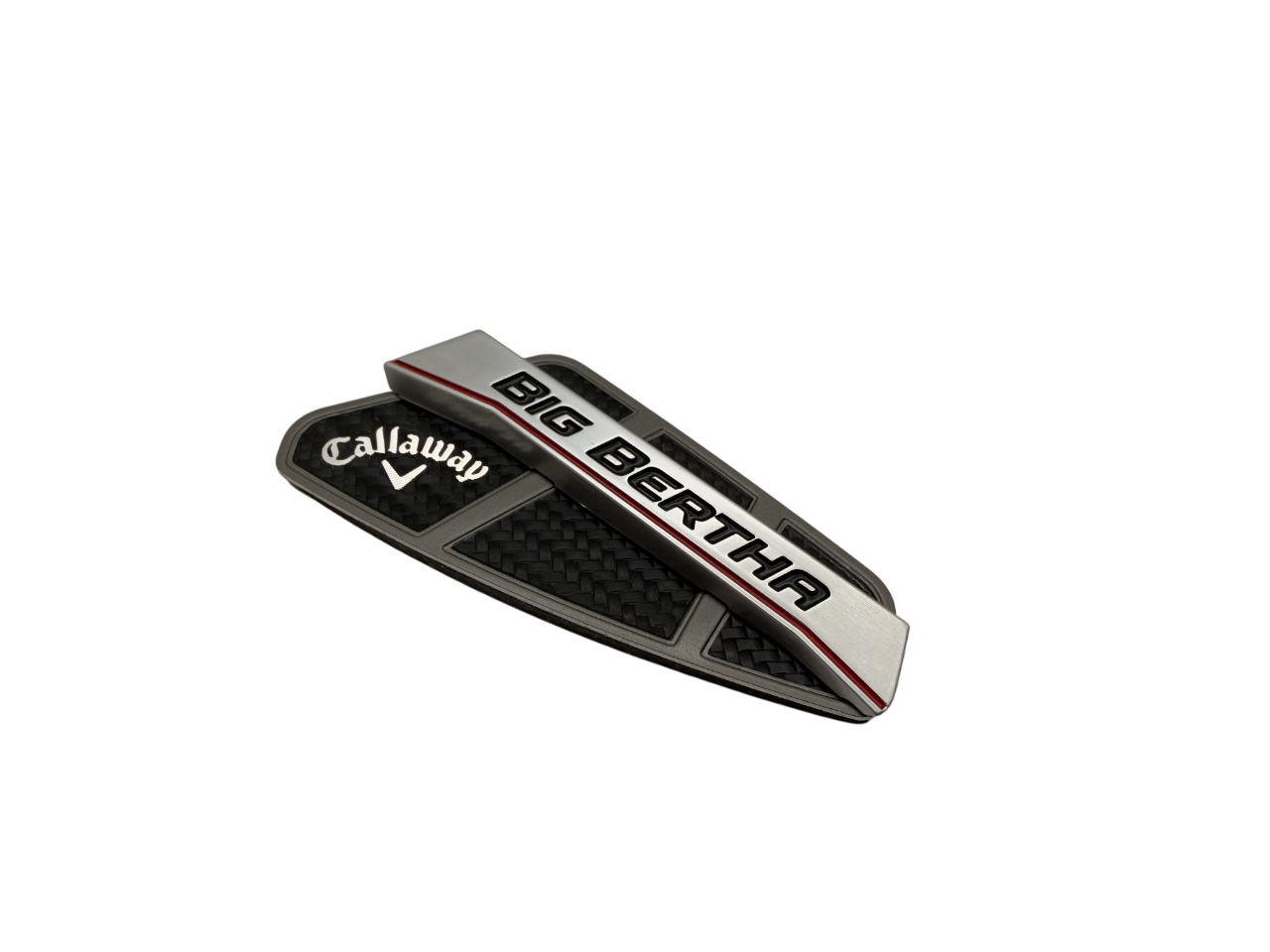 Callaway golf nameplate with raised "Callaway" and diamond cut finish