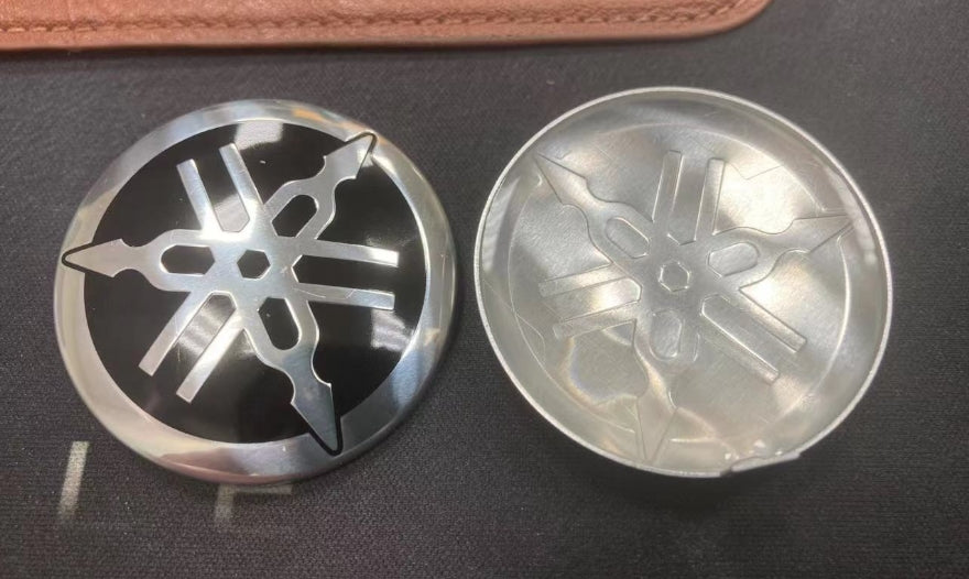 Custom Yamaha motorcycle badge manufactured using electroforming