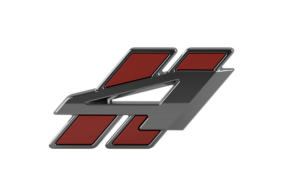 Custom automotive badge made using metal, screen printing and polishing.