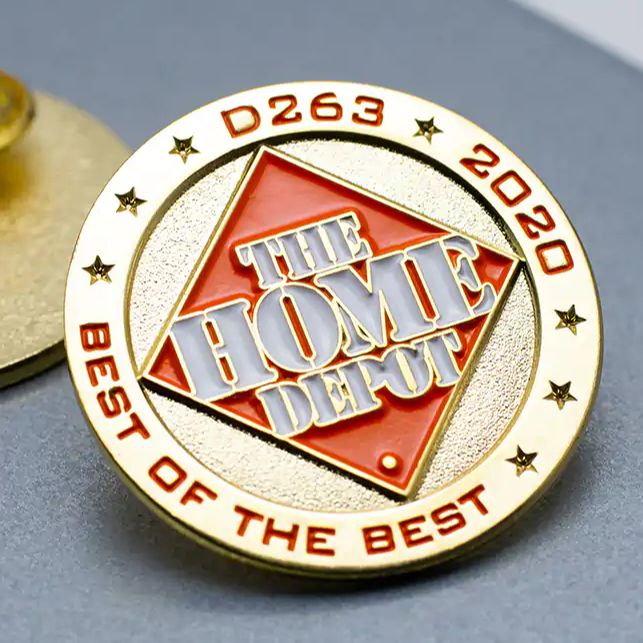 Metal stamped Home Depot pin used for awarding employees