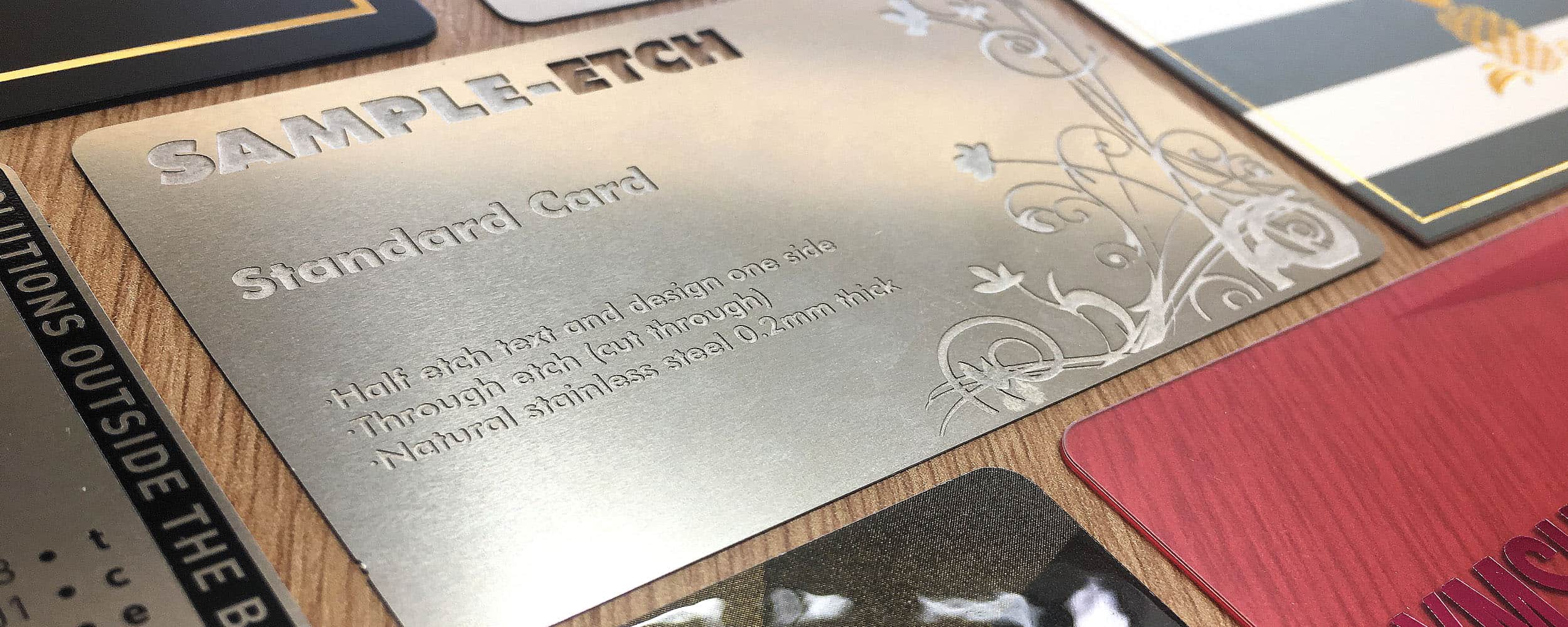 Custom metal business card with engraved design