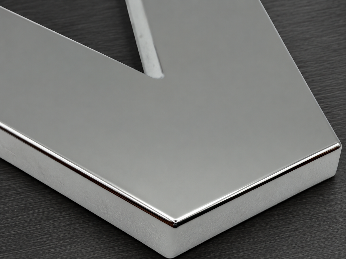 Close up of brushed ABS and black chrome surface finish