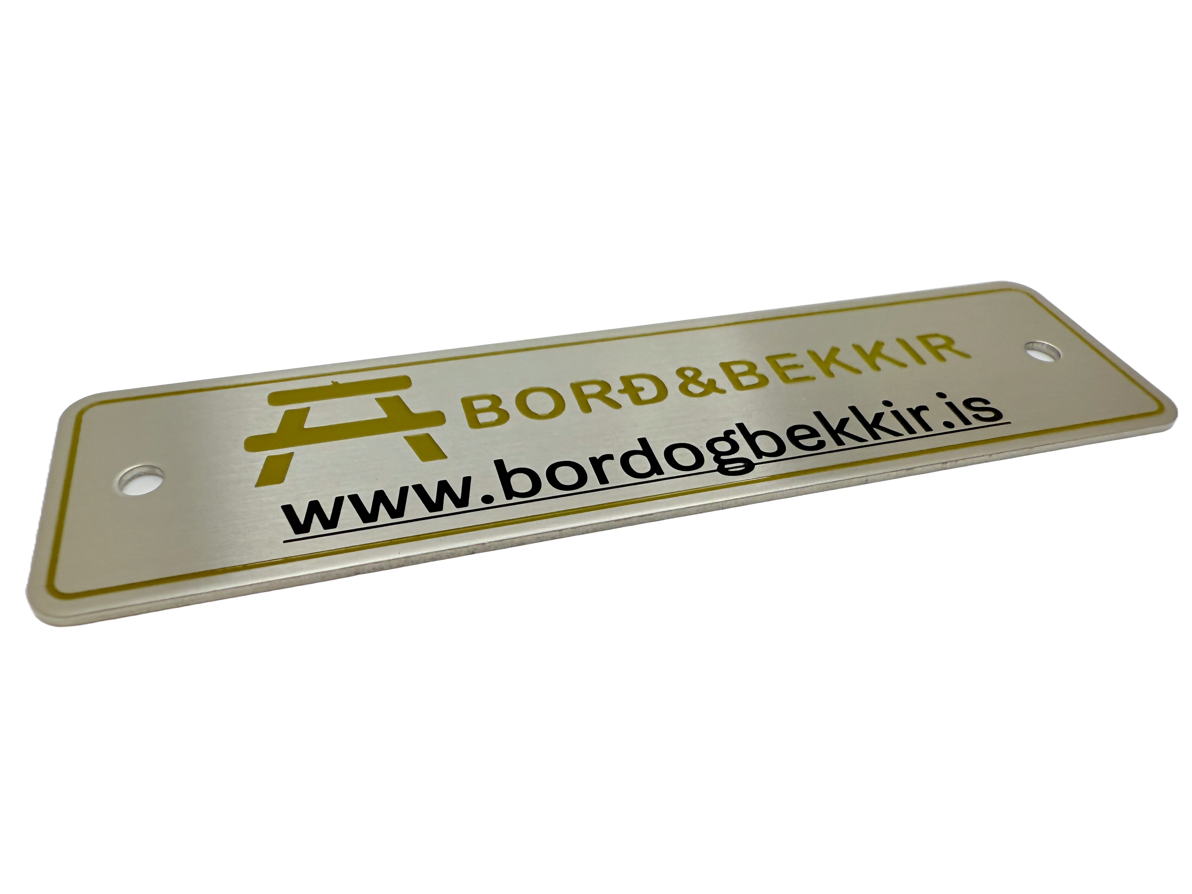 Bench and seating labels produced using stainless steel and etching for branding