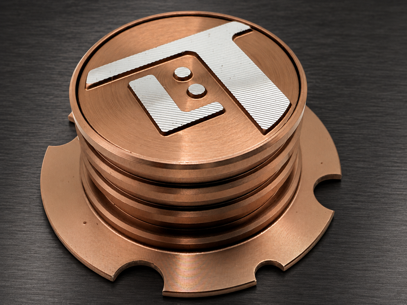 Machined copper functional component with precision metal features