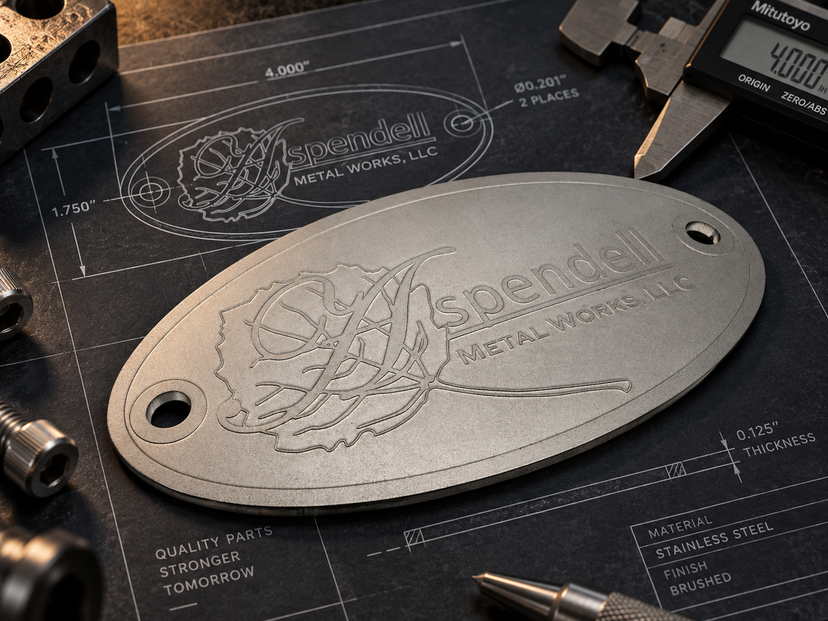 Industrial equipment nameplate with production drawing