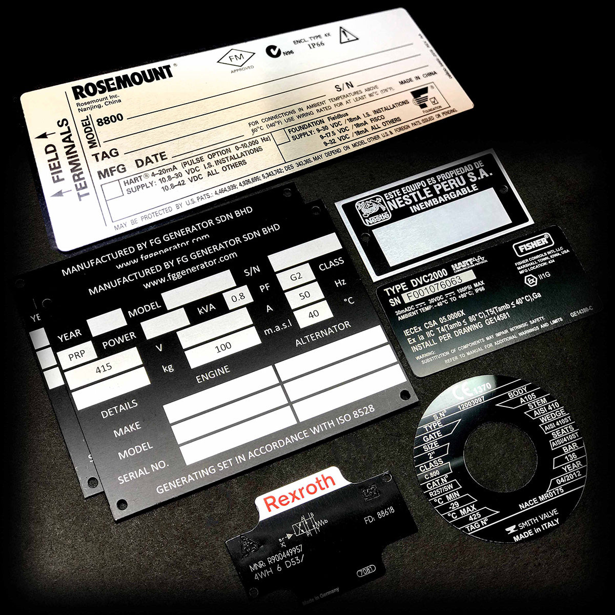 Black product identification labels used for machinery 