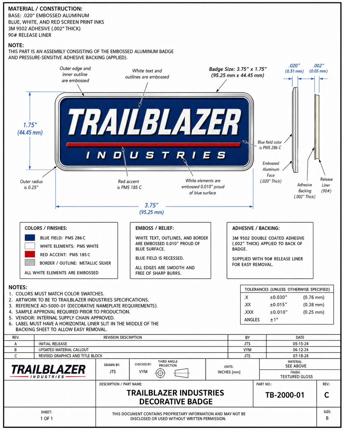 Example of a fully developed OEM production drawing