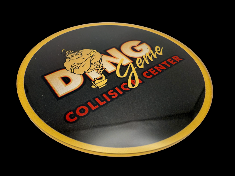 Transparent acrylic automobile collision center emblem with screen printing