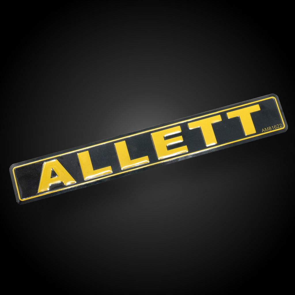 Allett nameplate with an embossed surface providing a raised effect to the lettering