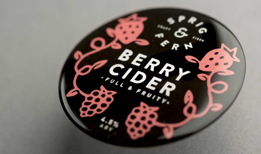 Beautiful black, white and red screen printed dome label