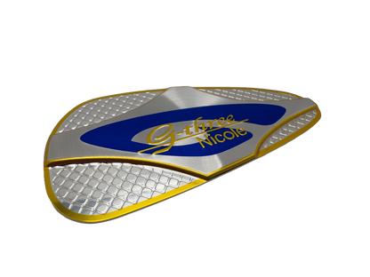 screen printed with stamping aluminum nameplate for the golf industry.