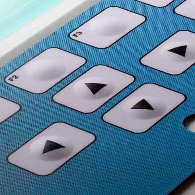 Blue graphic overlay with white embossed buttons