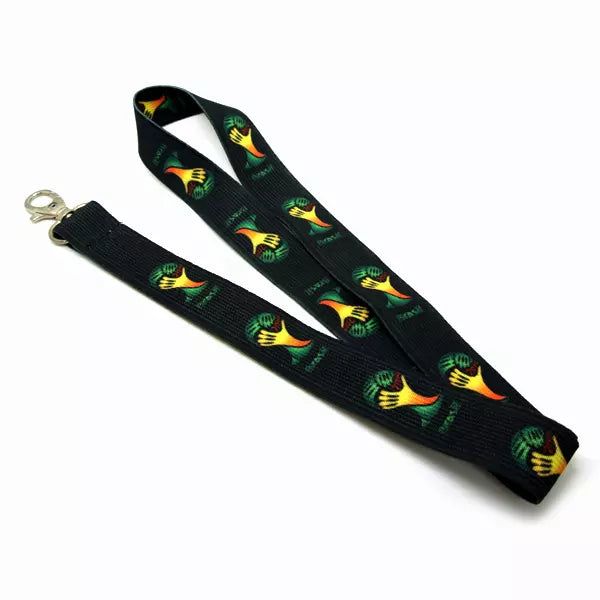 Black custom lanyard with yellow design