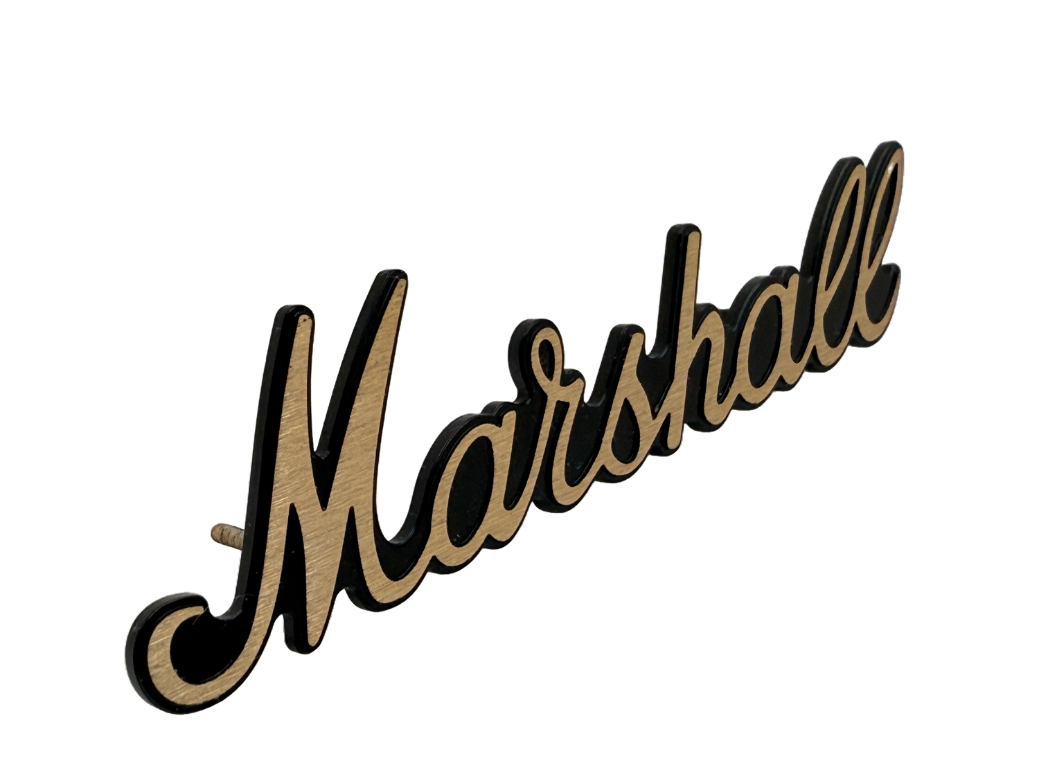 Marshall speaker badge fabricated using aluminum forging