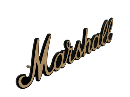 Marshall speaker badge fabricated using aluminum forging