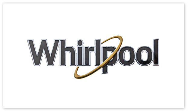 Whirlpool nameplate used for product branding. Whirlpool is an appliance company.