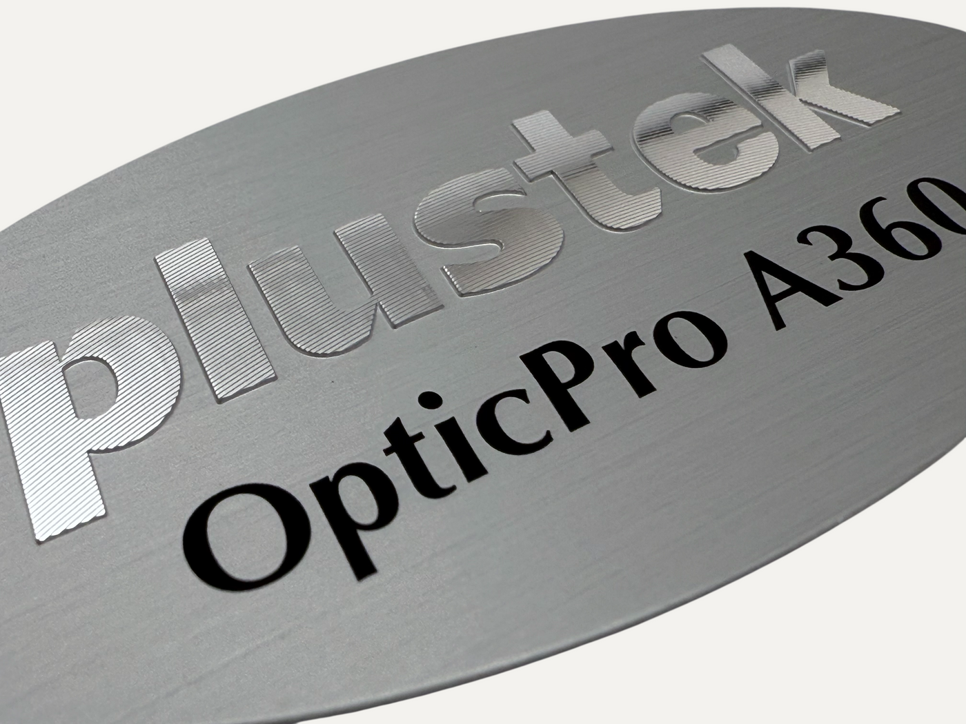 Medical equipment badges made from aluminum, embossing and diamond cutting. 