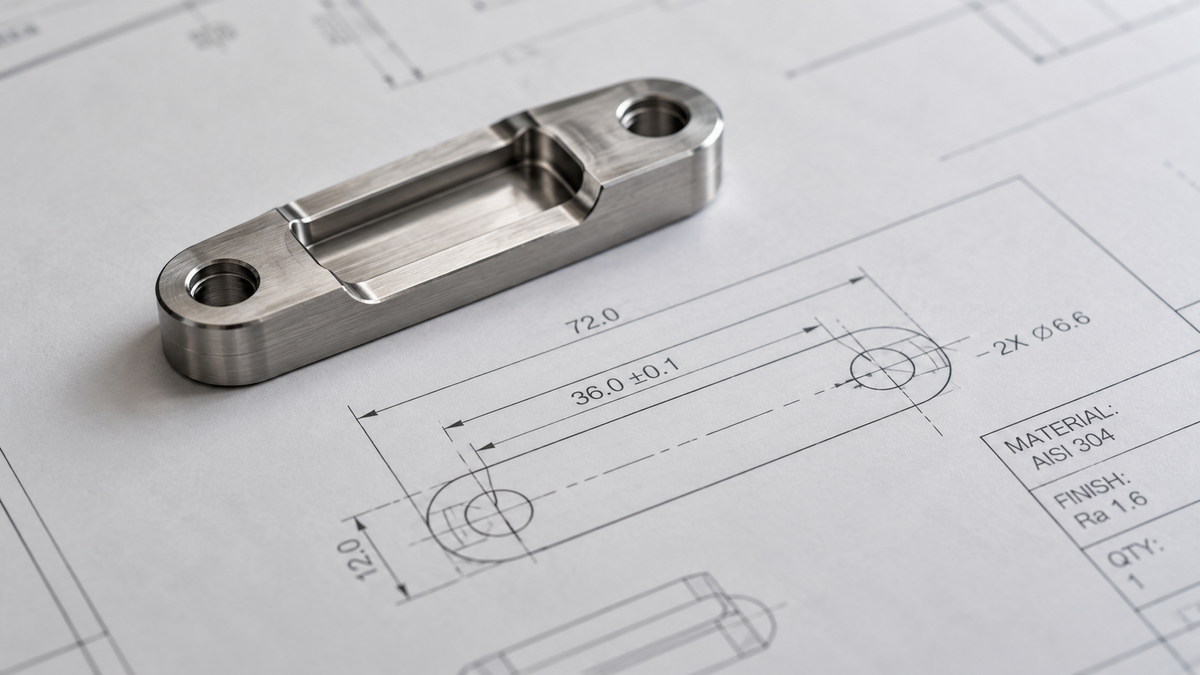Production sample positioned over an approved technical drawing