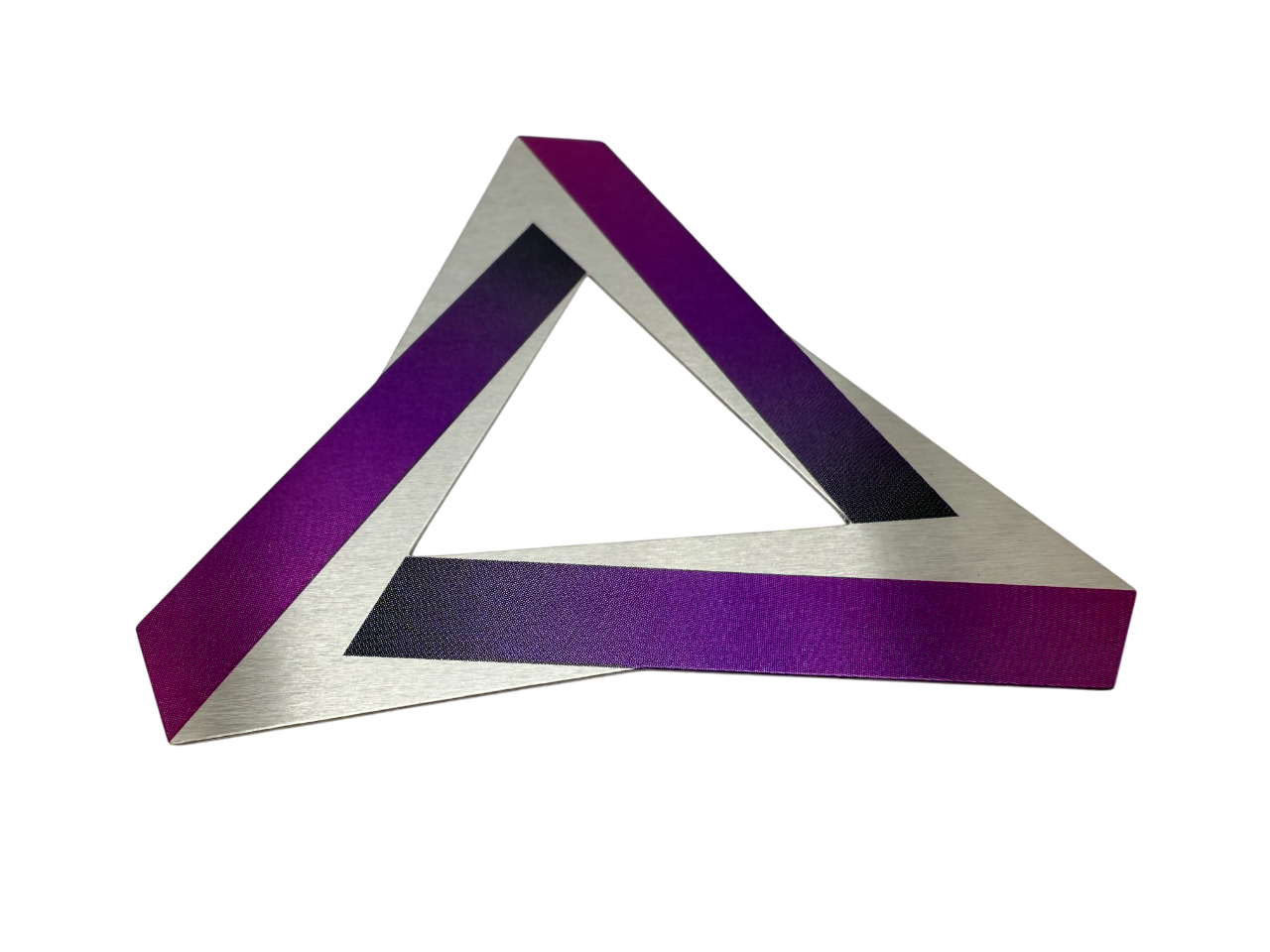 Industrial nameplate with purple screen printed and fine lined aluminum natural color